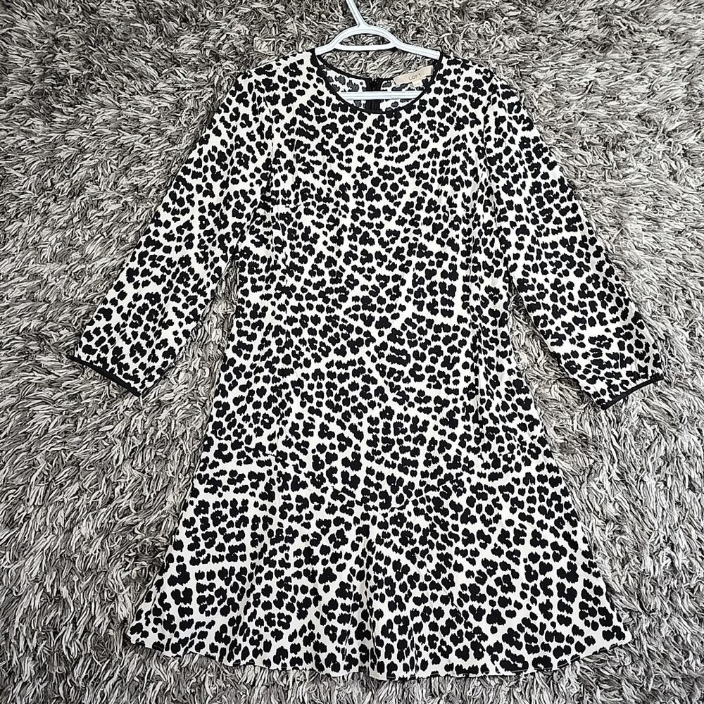LOFT Womens Black White Animal Print 3/4 Sleeve Shift Dress Size 10 18208535